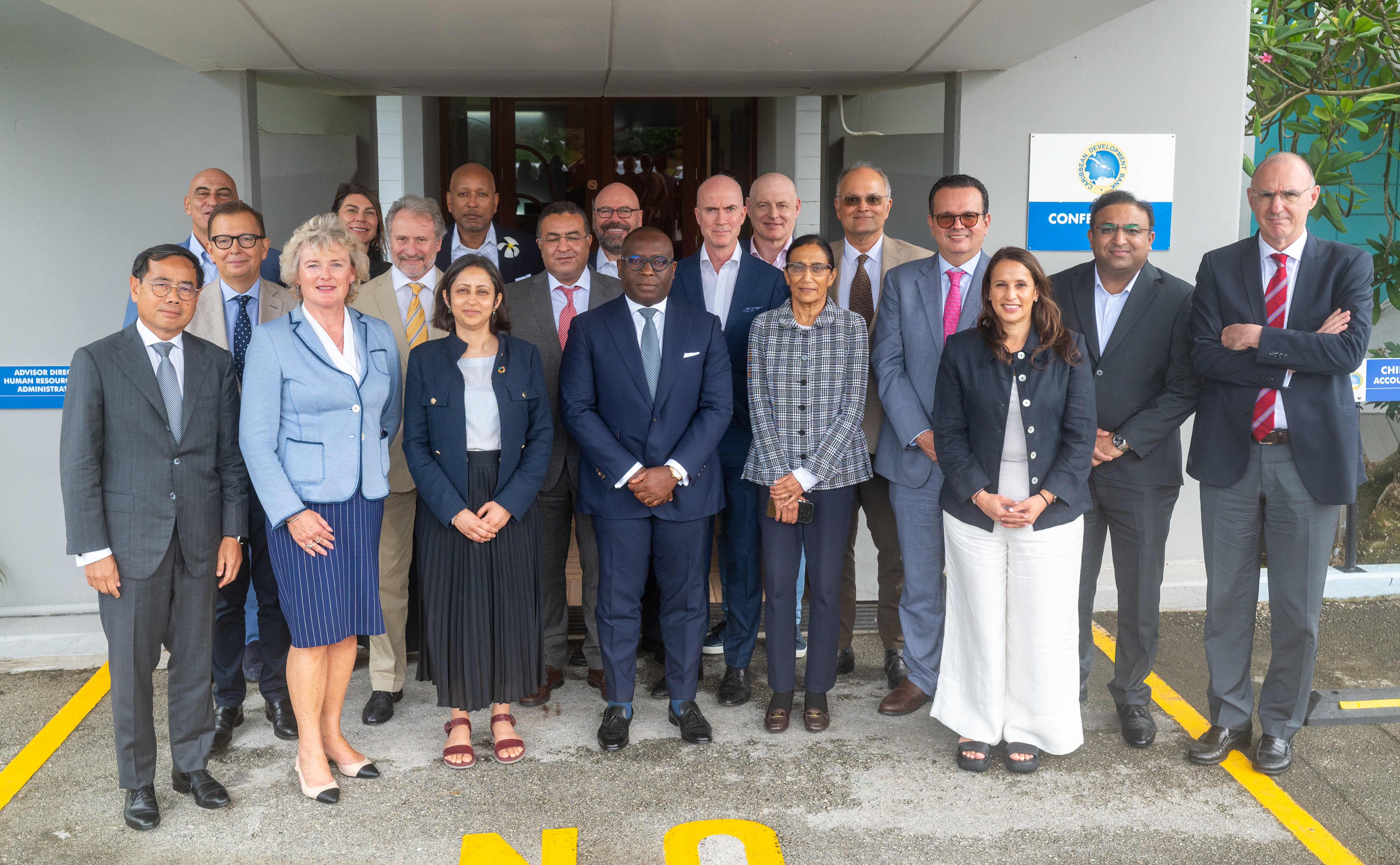 Members of the Multilateral Development Banks' Chief Risk Officer Group pose at the Caribbean Development Bank headquarters in Bridgetown, Barbados, during the 2024 Forum. The annual event convenes senior risk management professionals to collaborate on strategies for risk management, addressing global challenges, and resource mobilisation.