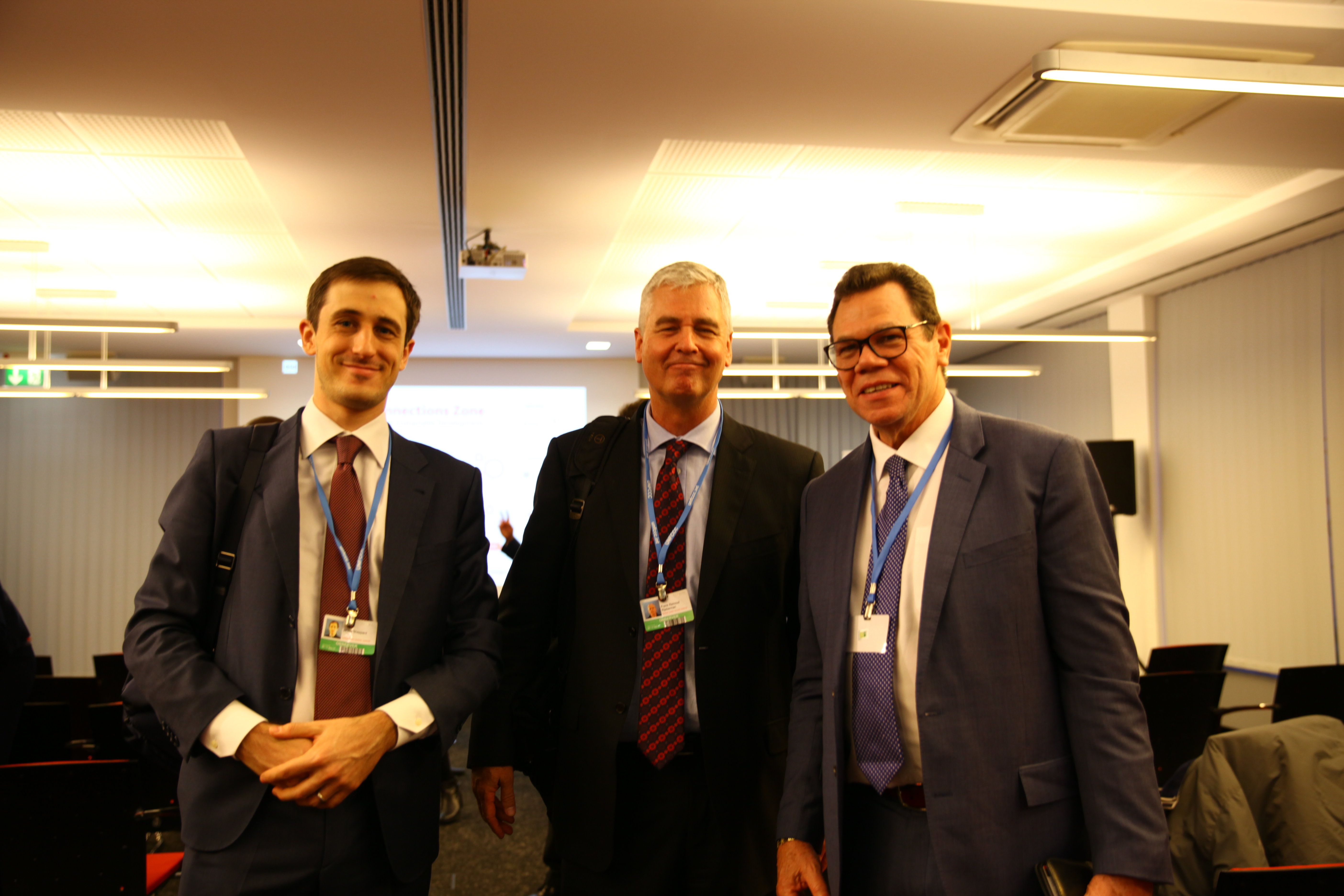 Left to right: James Sheppard, Head of Partnerships, Global Green Growth Institute; Frank Rijsberman, Director-General of the Institute; and Dr. Wm. Warren Smith, President of CDB, during the event on November 13, 2017.