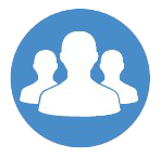 white icon illustrative of people against a light blue backdrop