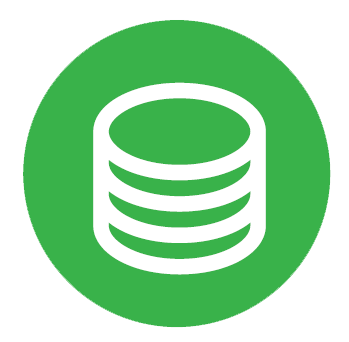 white icon which looks like stacked coins against green background