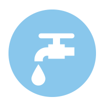 water icon in white on blue circular background