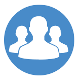 icon illustrative of capacity building represented by white silhouettes against blue background 