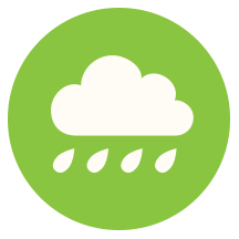 white icon which looks like a rain cloud against green background