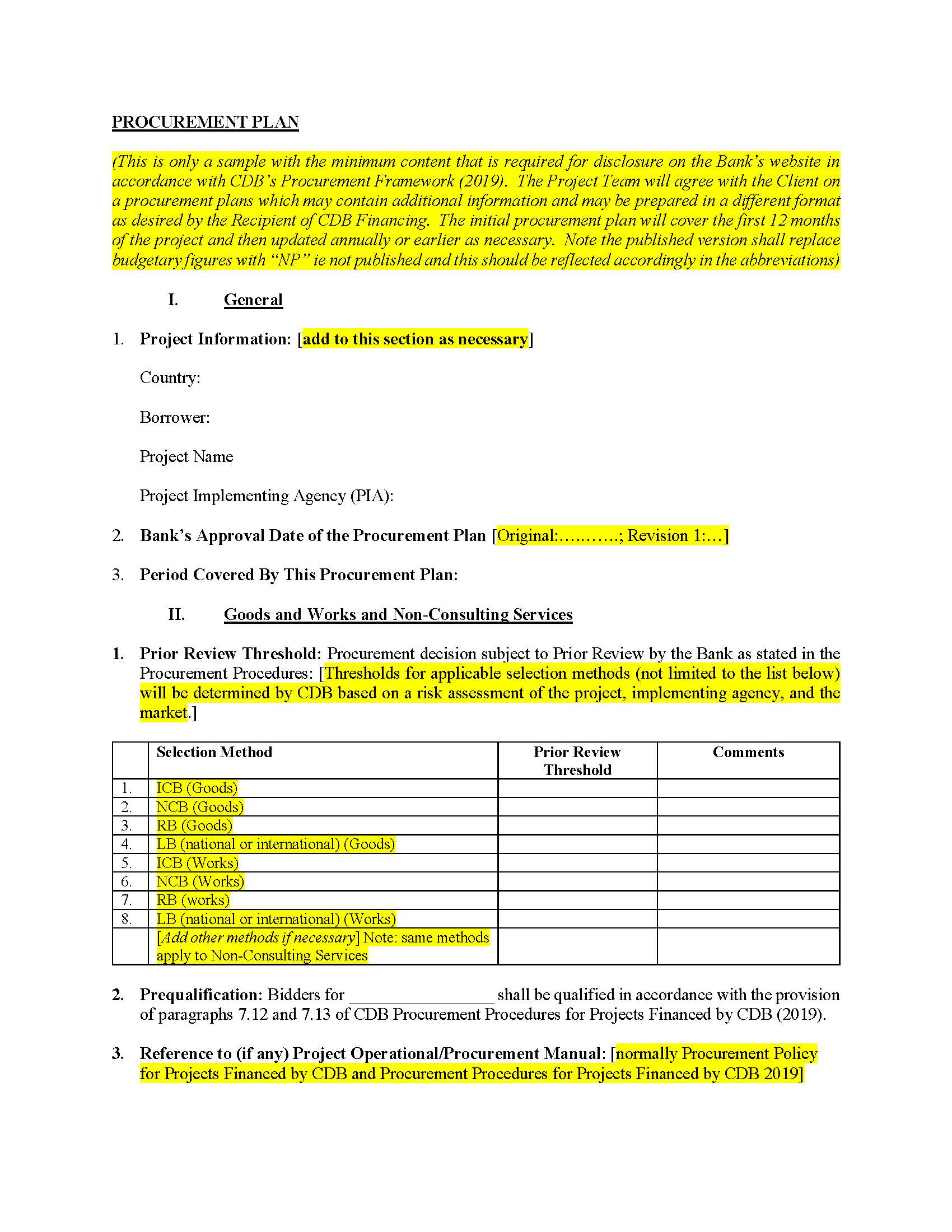 Procurement Plan | Caribbean Development Bank