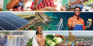 Montage of images of Caribbean people in different landscapes and environment smiling and looking happy