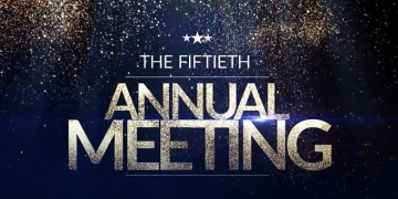 black background with the words '50th Annual Meeting' in gold against gold speckled background