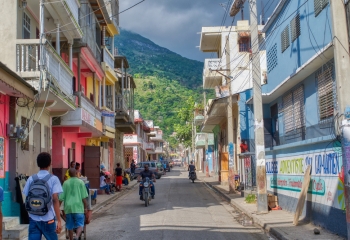 Caribbean street view and buildings 