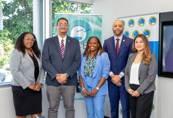 a group of seven black persons standing in row in the corner of a room in business attire